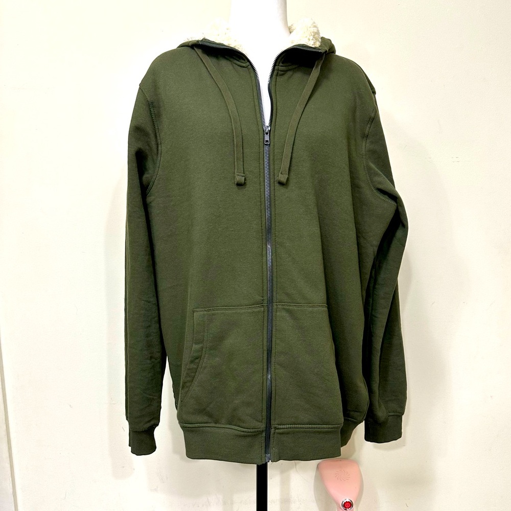 NEW Livergy Sherpa Lined Deep Green 30" Zipper X-Long Hem Hoodie Sweatshirt XXL - Picture 5 of 15